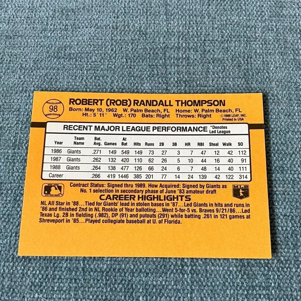 1989 Donruss San Francisco Giants Baseball Card Trading Card
